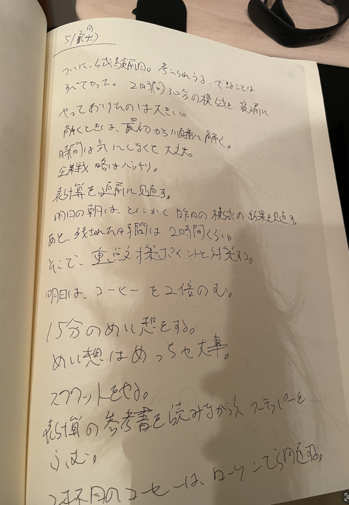 午後試験直前に書いた日記