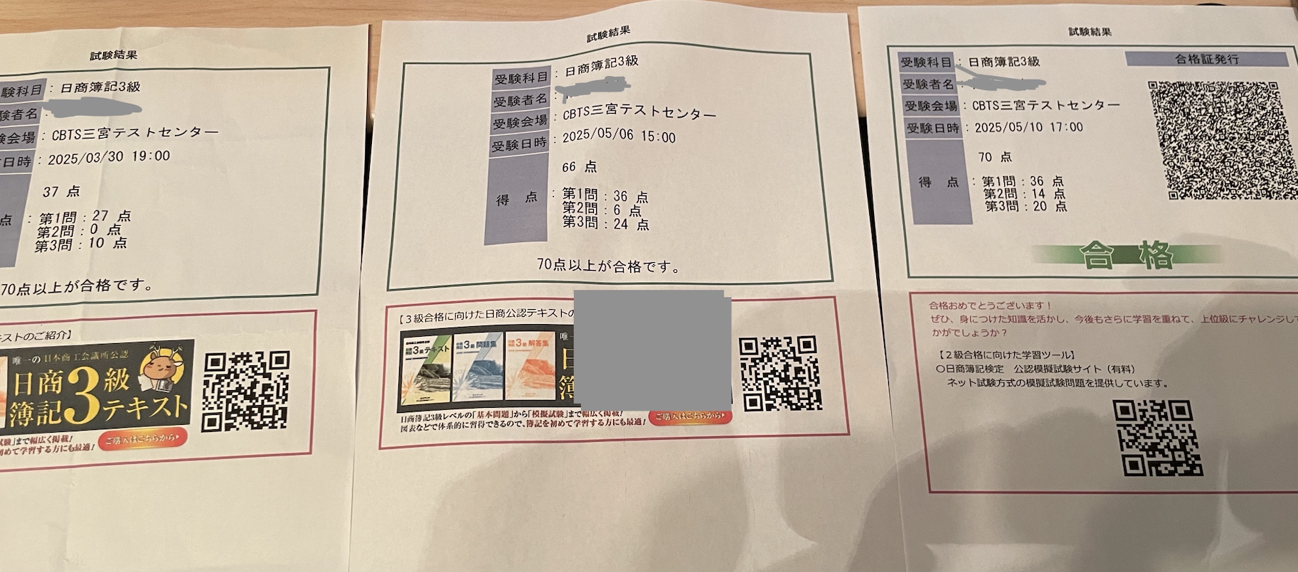 試験結果×3