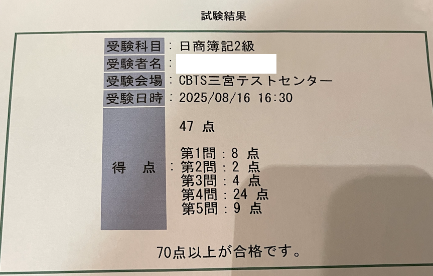 １回目の試験結果