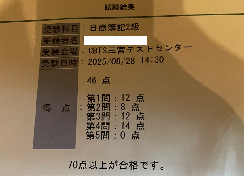 ２回目の試験結果